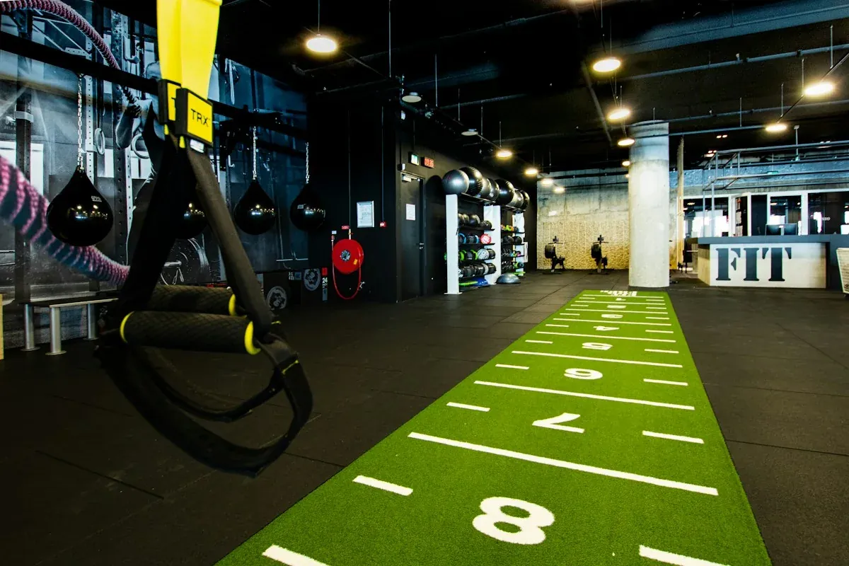 Representative gym space with exercise equipment